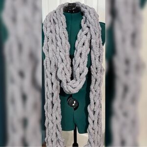 Handmade Hand Crafted Oversized Knit Scarf Soft Silver